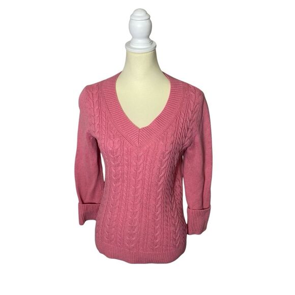 Talbots Classic Cable Knit Lambswool BlendV-Neck Sweater Women's Size Sp - Picture 1 of 16
